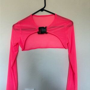 Neon Pink Long Sleeve Crop Top